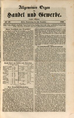 Allgemeines Organ für Handel und Gewerbe und damit verwandte Gegenstände Donnerstag 10. Dezember 1840