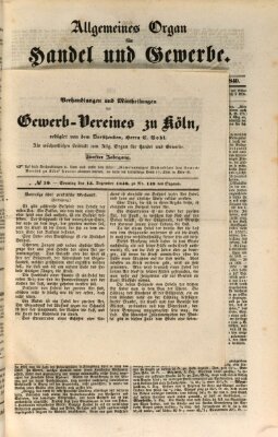 Allgemeines Organ für Handel und Gewerbe und damit verwandte Gegenstände Sonntag 13. Dezember 1840