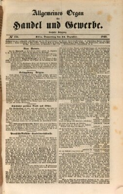 Allgemeines Organ für Handel und Gewerbe und damit verwandte Gegenstände Donnerstag 24. Dezember 1840