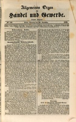 Allgemeines Organ für Handel und Gewerbe und damit verwandte Gegenstände Sonntag 27. Dezember 1840