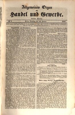 Allgemeines Organ für Handel und Gewerbe und damit verwandte Gegenstände Dienstag 19. Januar 1841