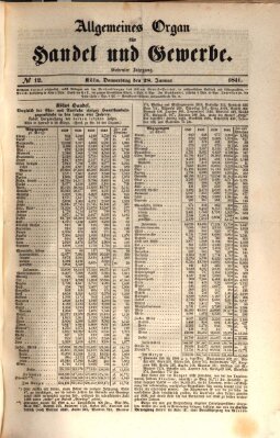 Allgemeines Organ für Handel und Gewerbe und damit verwandte Gegenstände Donnerstag 28. Januar 1841