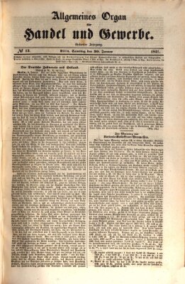 Allgemeines Organ für Handel und Gewerbe und damit verwandte Gegenstände Samstag 30. Januar 1841