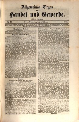 Allgemeines Organ für Handel und Gewerbe und damit verwandte Gegenstände Donnerstag 4. Februar 1841