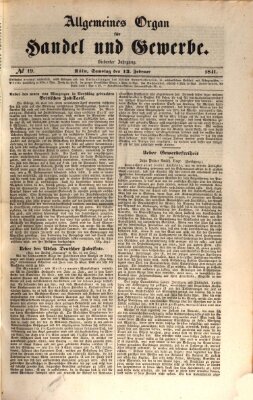 Allgemeines Organ für Handel und Gewerbe und damit verwandte Gegenstände Samstag 13. Februar 1841