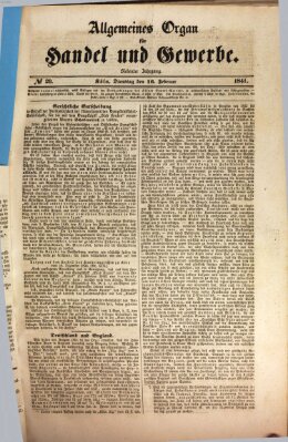 Allgemeines Organ für Handel und Gewerbe und damit verwandte Gegenstände Dienstag 16. Februar 1841