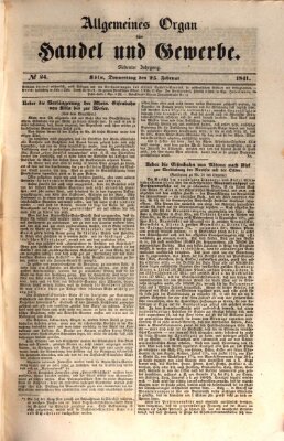 Allgemeines Organ für Handel und Gewerbe und damit verwandte Gegenstände Donnerstag 25. Februar 1841