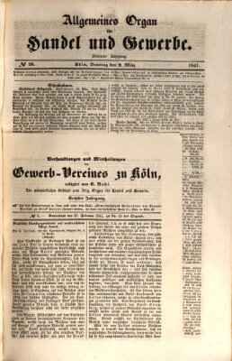 Allgemeines Organ für Handel und Gewerbe und damit verwandte Gegenstände Samstag 27. Februar 1841