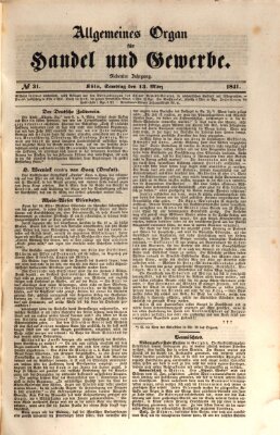 Allgemeines Organ für Handel und Gewerbe und damit verwandte Gegenstände Samstag 13. März 1841