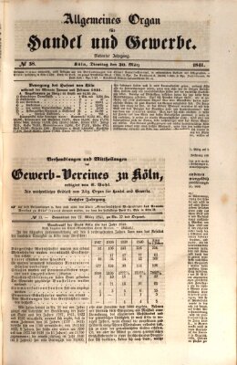 Allgemeines Organ für Handel und Gewerbe und damit verwandte Gegenstände Dienstag 30. März 1841