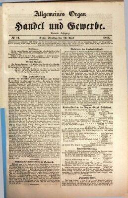 Allgemeines Organ für Handel und Gewerbe und damit verwandte Gegenstände Dienstag 13. April 1841