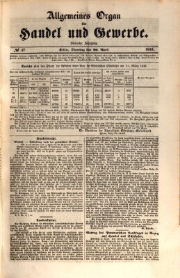 Allgemeines Organ für Handel und Gewerbe und damit verwandte Gegenstände Dienstag 20. April 1841