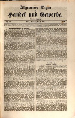 Allgemeines Organ für Handel und Gewerbe und damit verwandte Gegenstände Samstag 1. Mai 1841