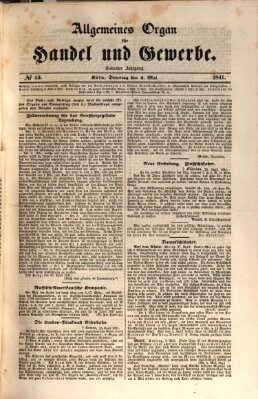 Allgemeines Organ für Handel und Gewerbe und damit verwandte Gegenstände Dienstag 4. Mai 1841