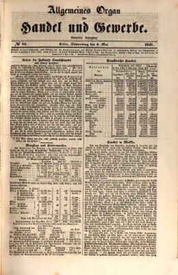 Allgemeines Organ für Handel und Gewerbe und damit verwandte Gegenstände Donnerstag 6. Mai 1841