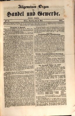 Allgemeines Organ für Handel und Gewerbe und damit verwandte Gegenstände Samstag 8. Mai 1841