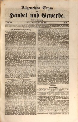 Allgemeines Organ für Handel und Gewerbe und damit verwandte Gegenstände Samstag 15. Mai 1841