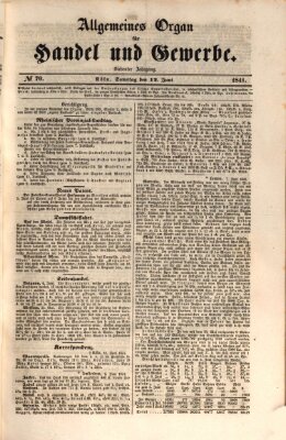 Allgemeines Organ für Handel und Gewerbe und damit verwandte Gegenstände Samstag 12. Juni 1841