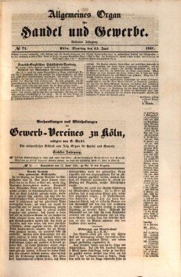 Allgemeines Organ für Handel und Gewerbe und damit verwandte Gegenstände Samstag 12. Juni 1841