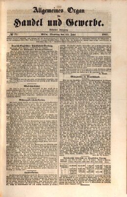Allgemeines Organ für Handel und Gewerbe und damit verwandte Gegenstände Dienstag 15. Juni 1841