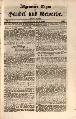 Allgemeines Organ für Handel und Gewerbe und damit verwandte Gegenstände Dienstag 3. August 1841