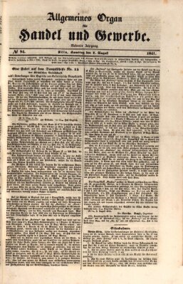 Allgemeines Organ für Handel und Gewerbe und damit verwandte Gegenstände Samstag 7. August 1841