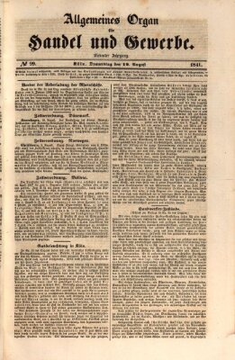 Allgemeines Organ für Handel und Gewerbe und damit verwandte Gegenstände Donnerstag 19. August 1841