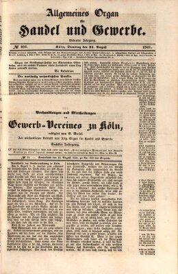 Allgemeines Organ für Handel und Gewerbe und damit verwandte Gegenstände Samstag 28. August 1841