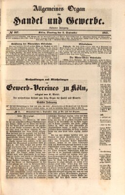 Allgemeines Organ für Handel und Gewerbe und damit verwandte Gegenstände Samstag 4. September 1841