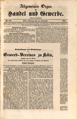 Allgemeines Organ für Handel und Gewerbe und damit verwandte Gegenstände Samstag 11. September 1841