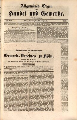 Allgemeines Organ für Handel und Gewerbe und damit verwandte Gegenstände Samstag 25. September 1841