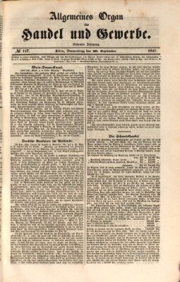 Allgemeines Organ für Handel und Gewerbe und damit verwandte Gegenstände Donnerstag 30. September 1841