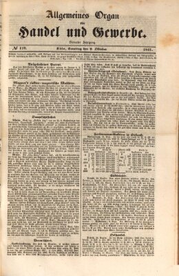 Allgemeines Organ für Handel und Gewerbe und damit verwandte Gegenstände Samstag 2. Oktober 1841