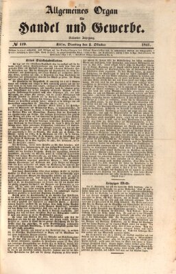 Allgemeines Organ für Handel und Gewerbe und damit verwandte Gegenstände Dienstag 5. Oktober 1841