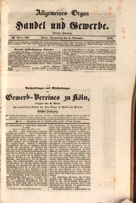 Allgemeines Organ für Handel und Gewerbe und damit verwandte Gegenstände Donnerstag 4. November 1841