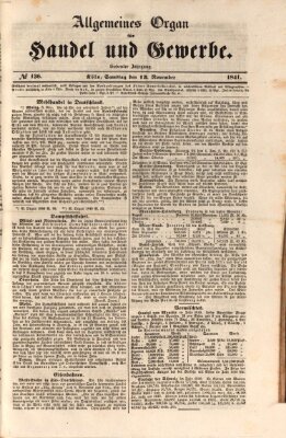 Allgemeines Organ für Handel und Gewerbe und damit verwandte Gegenstände Samstag 13. November 1841