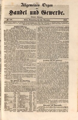 Allgemeines Organ für Handel und Gewerbe und damit verwandte Gegenstände Donnerstag 25. November 1841