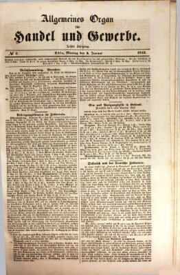 Allgemeines Organ für Handel und Gewerbe und damit verwandte Gegenstände Montag 3. Januar 1842