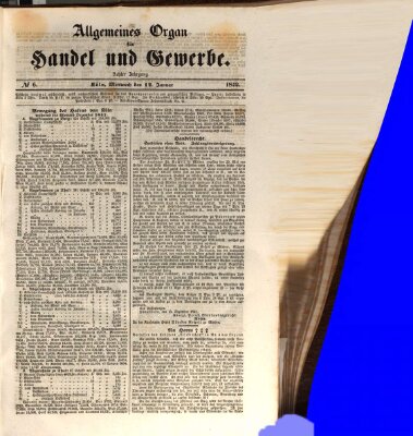 Allgemeines Organ für Handel und Gewerbe und damit verwandte Gegenstände Mittwoch 12. Januar 1842