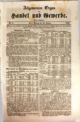 Allgemeines Organ für Handel und Gewerbe und damit verwandte Gegenstände Montag 24. Januar 1842