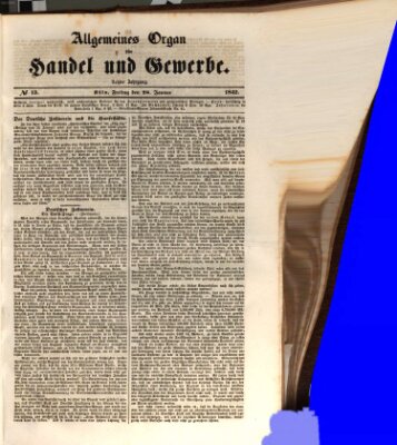 Allgemeines Organ für Handel und Gewerbe und damit verwandte Gegenstände Freitag 28. Januar 1842