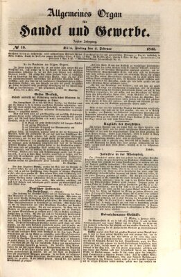 Allgemeines Organ für Handel und Gewerbe und damit verwandte Gegenstände Freitag 4. Februar 1842