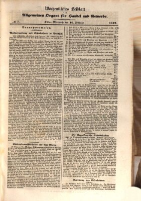 Allgemeines Organ für Handel und Gewerbe und damit verwandte Gegenstände Mittwoch 16. Februar 1842