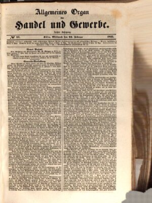 Allgemeines Organ für Handel und Gewerbe und damit verwandte Gegenstände Mittwoch 23. Februar 1842