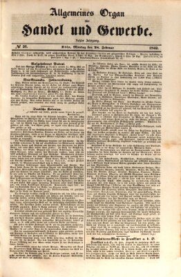 Allgemeines Organ für Handel und Gewerbe und damit verwandte Gegenstände Montag 28. Februar 1842