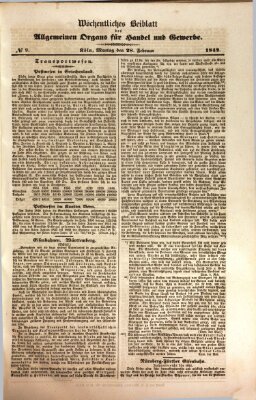 Allgemeines Organ für Handel und Gewerbe und damit verwandte Gegenstände Montag 28. Februar 1842