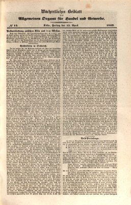 Allgemeines Organ für Handel und Gewerbe und damit verwandte Gegenstände Freitag 15. April 1842