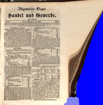 Allgemeines Organ für Handel und Gewerbe und damit verwandte Gegenstände Montag 18. April 1842