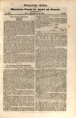 Allgemeines Organ für Handel und Gewerbe und damit verwandte Gegenstände Freitag 3. Juni 1842