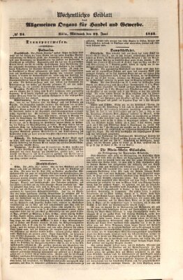 Allgemeines Organ für Handel und Gewerbe und damit verwandte Gegenstände Mittwoch 22. Juni 1842